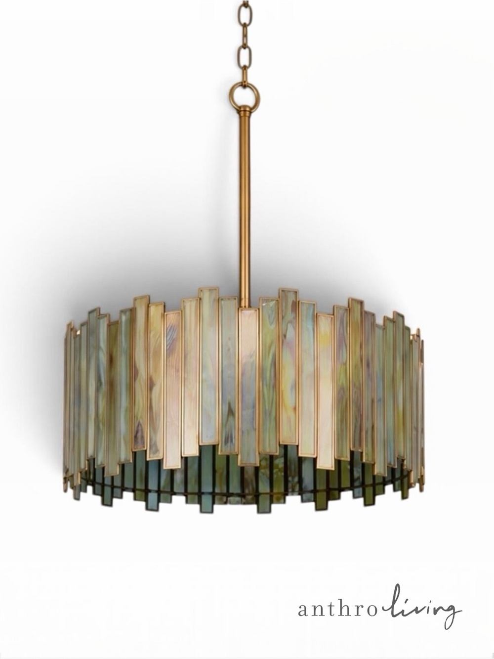 NEW Anthropologie 4-Light Stained Glass Round Drum Light Fixture Boho Chandelier